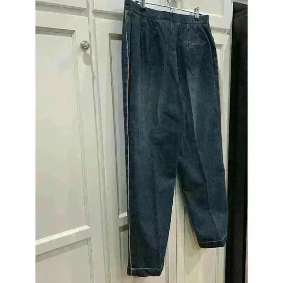 Liz Claiborne Jeans women’s 14 denim pinstriped Sides Straight Leg Back Pleats - Picture 4 of 6